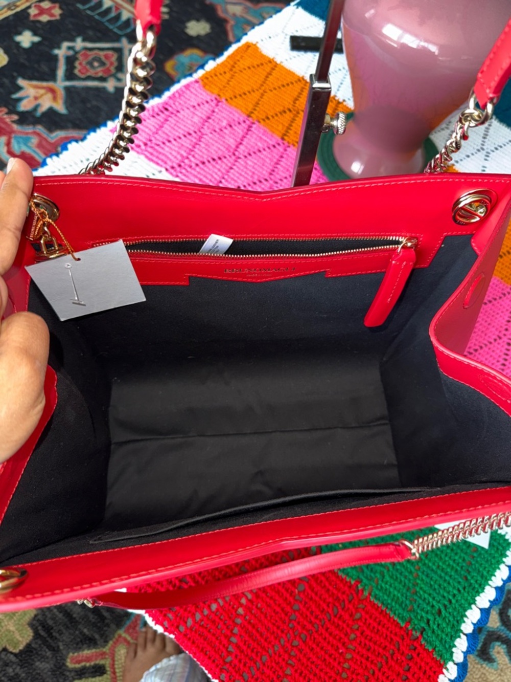 Bruno Magli Vibrant Red Leather Shoulder Bag with Gold Hardware - Picture 9 of 16